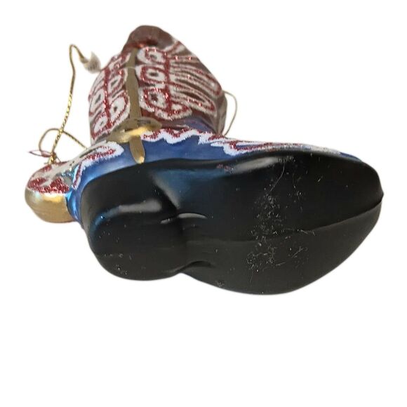 Cowboy Boot Christmas Ornament Blown Glass Brown Blue Red White Western 4x3 - Picture 5 of 8